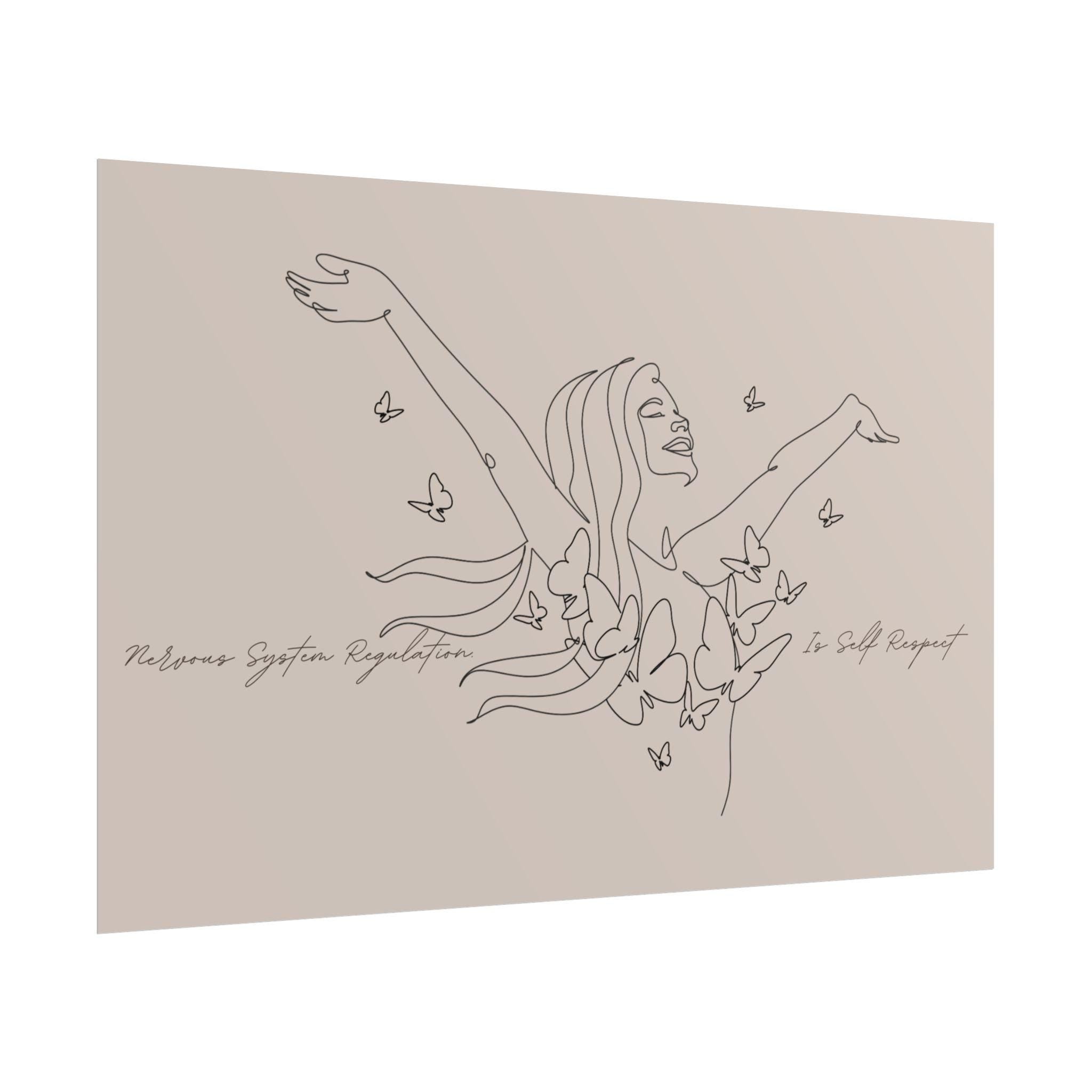 Line Art Woman with Butterflies Rolled Poster | Minimal Feminine Wall Art