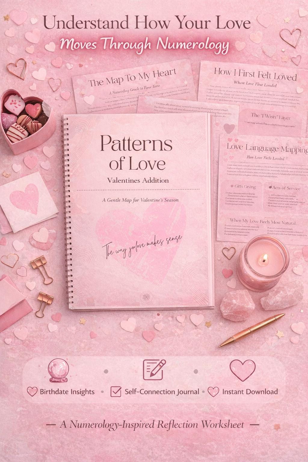 Numerology Love Map Worksheet | Self-Reflection, Attachment Healing (Fillable PDF)