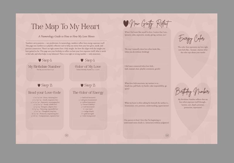 Numerology Love Map Worksheet | Self-Reflection, Attachment Healing (Fillable PDF)