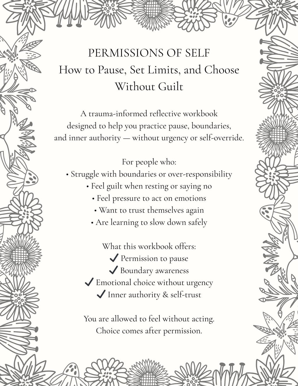 Permissions of Self Workbook | Trauma-Informed, Boundaries & Self-Trust (PDF)