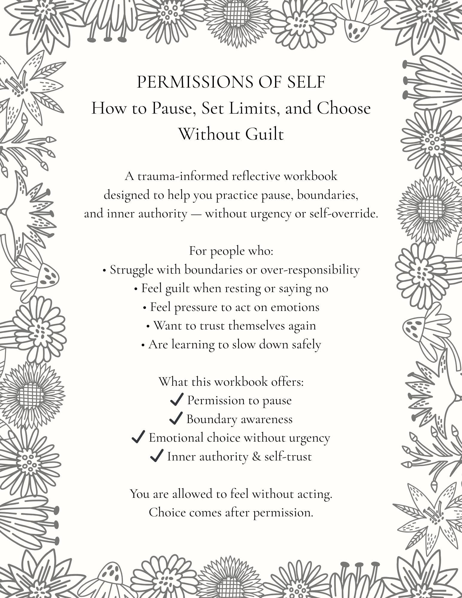 Permissions of Self Workbook | Trauma-Informed, Boundaries & Self-Trust (PDF)