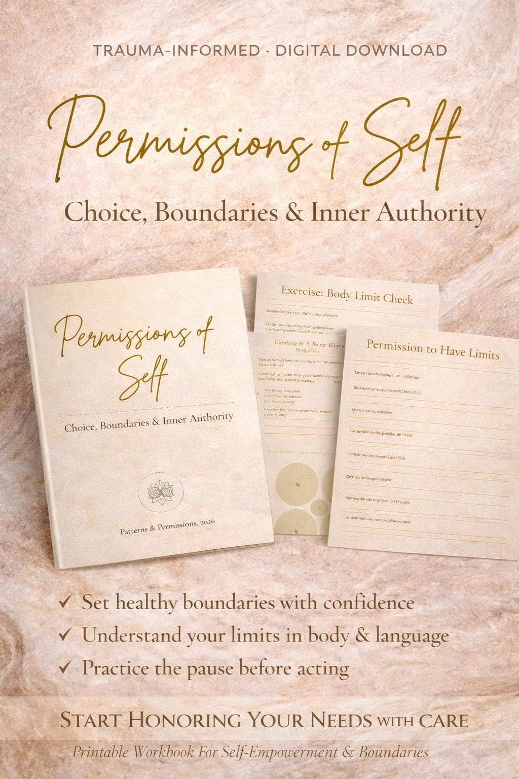 Permissions of Self Workbook | Trauma-Informed, Boundaries & Self-Trust (PDF)