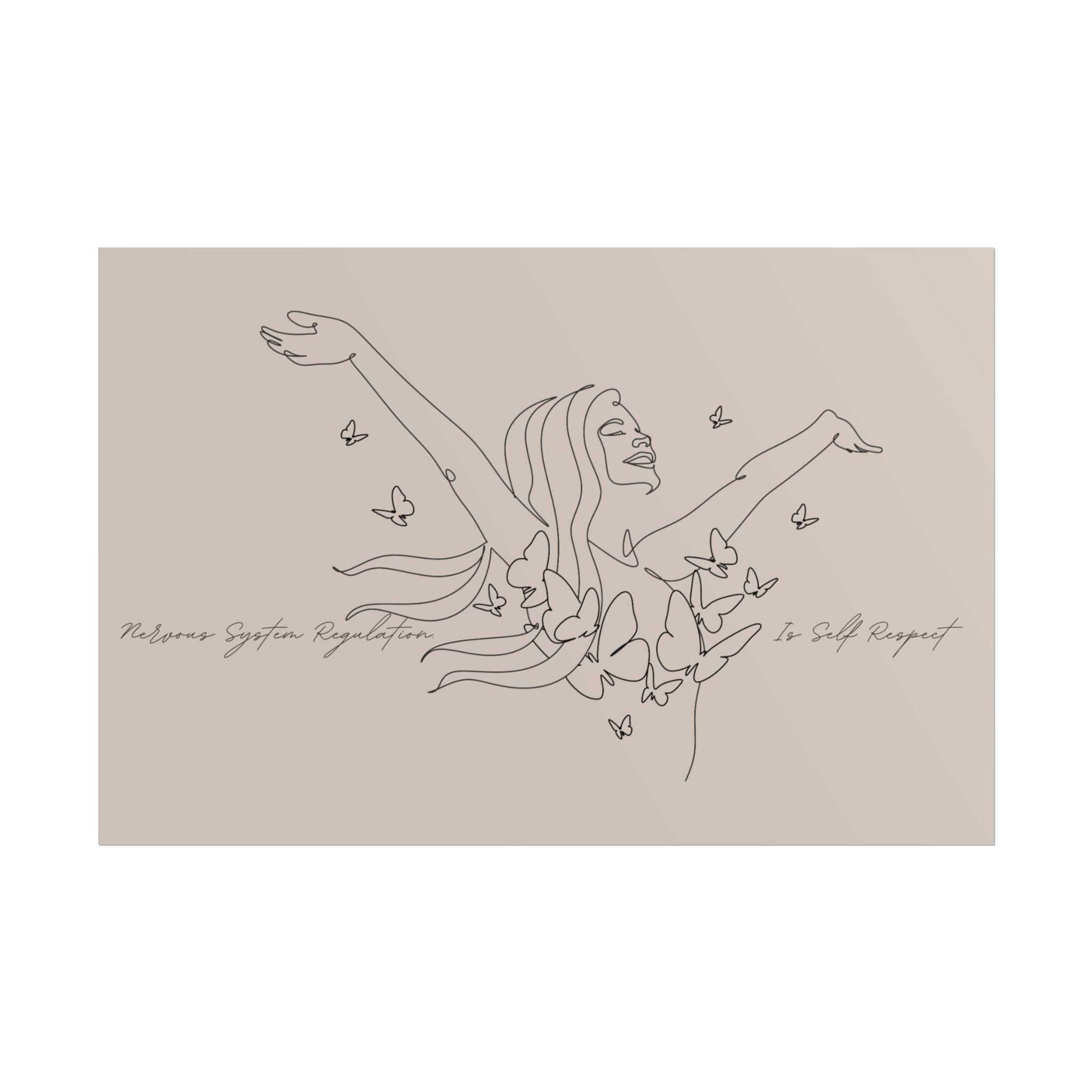 Line Art Woman with Butterflies Rolled Poster | Minimal Feminine Wall Art