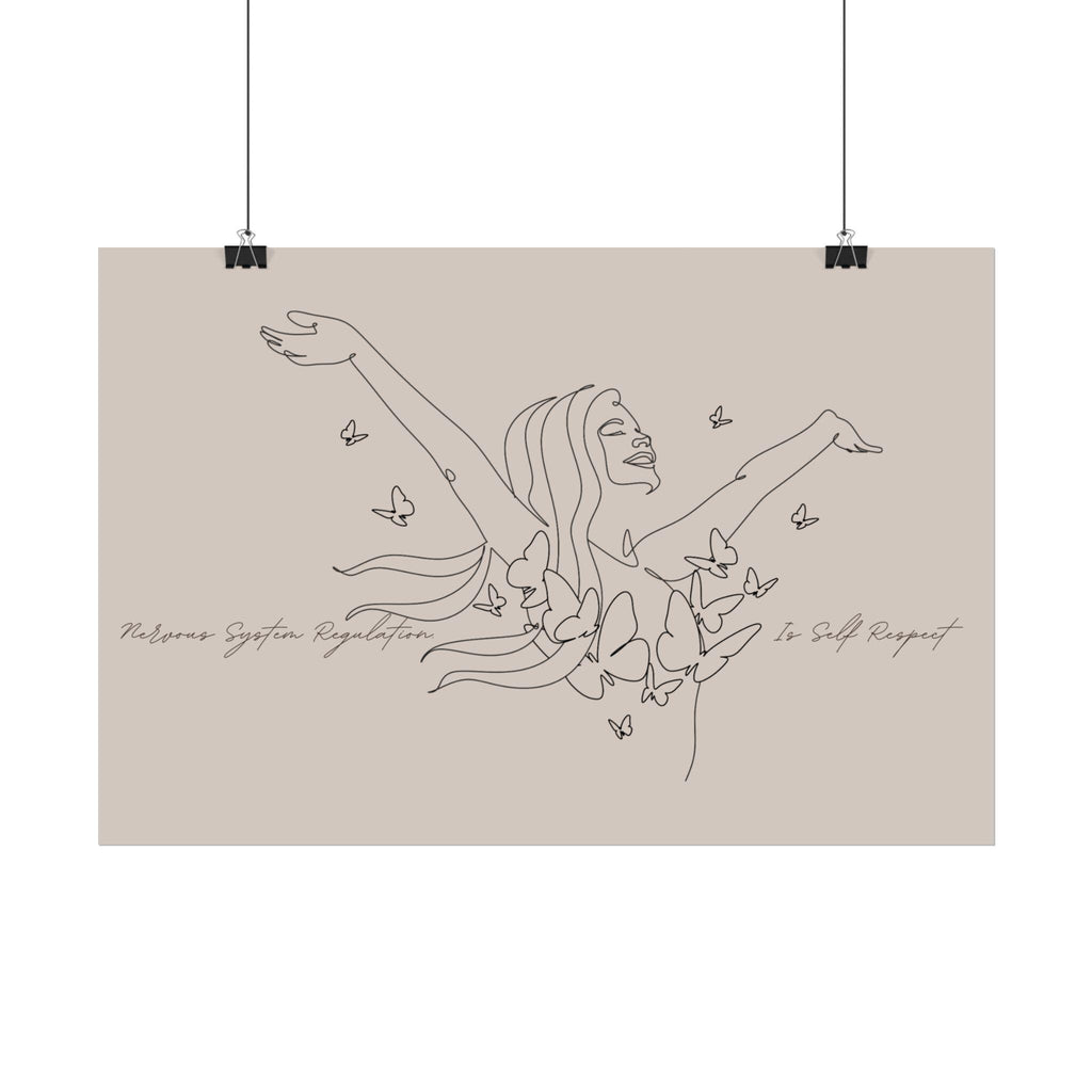 Line Art Woman with Butterflies Rolled Poster | Minimal Feminine Wall Art