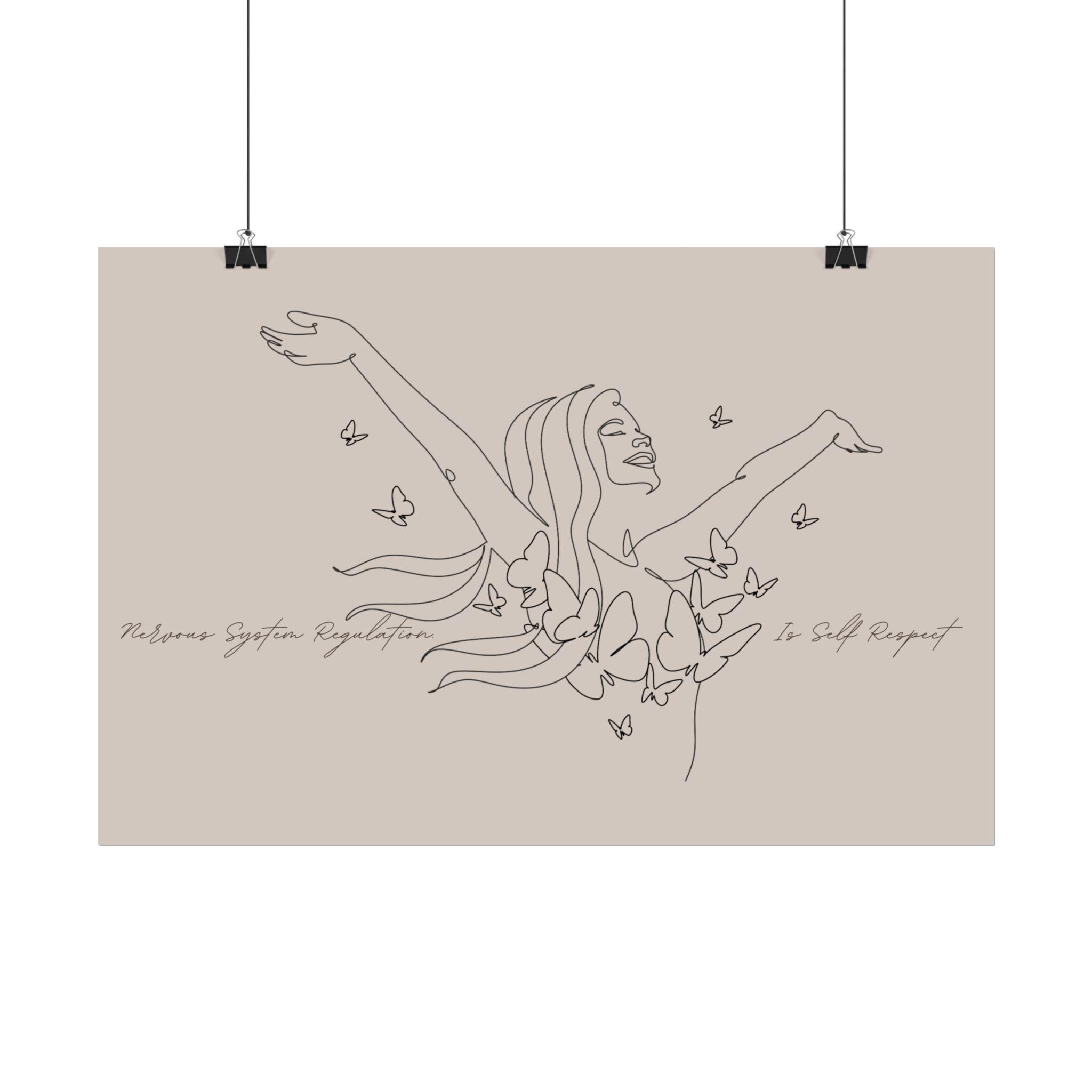 Line Art Woman with Butterflies Rolled Poster | Minimal Feminine Wall Art