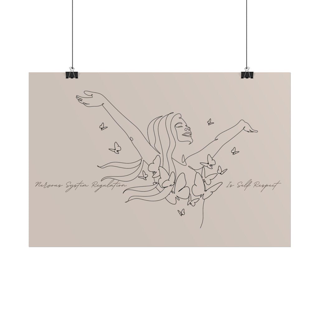Line Art Woman with Butterflies Rolled Poster | Minimal Feminine Wall Art