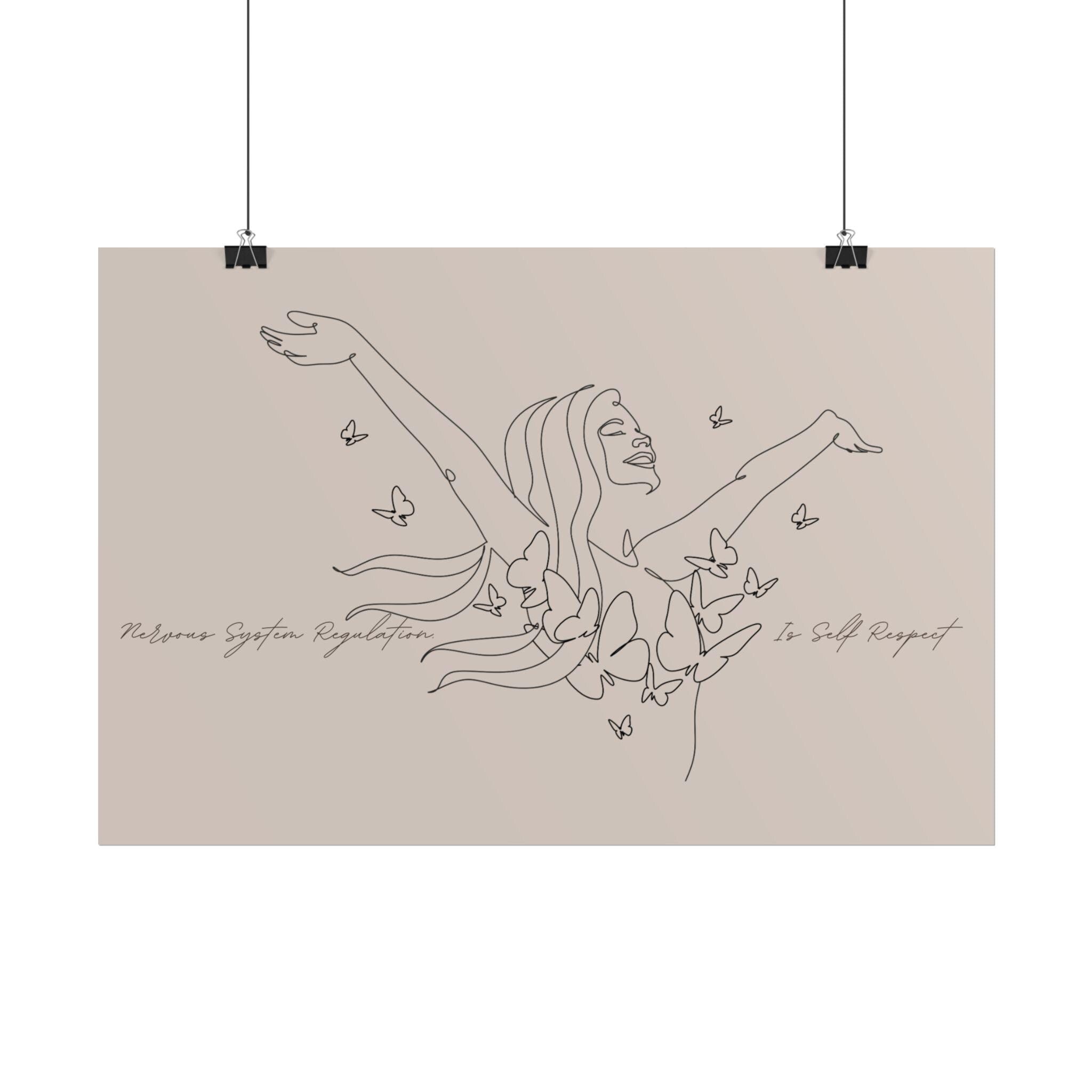 Line Art Woman with Butterflies Rolled Poster | Minimal Feminine Wall Art